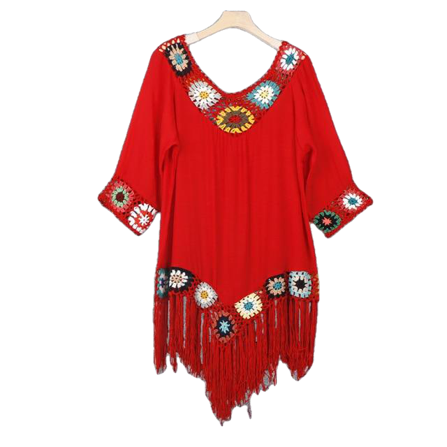 Summer Style Sexy Women's V-neck Long Sleeved Cotton Beach Dress Plus Size