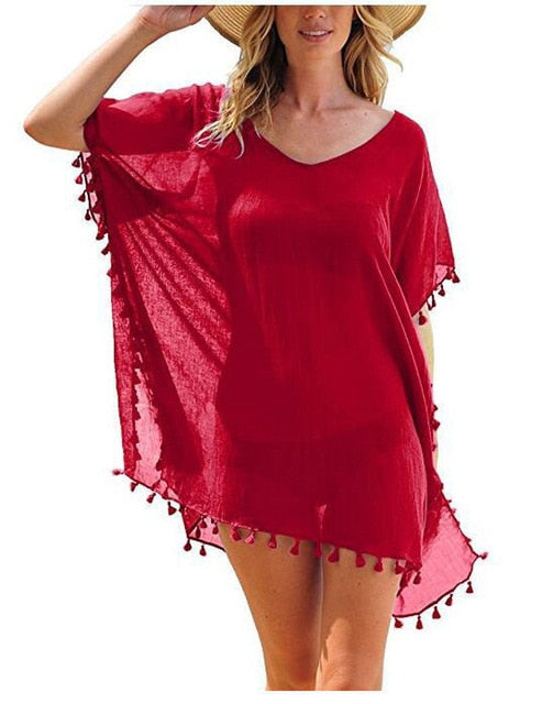 Summer Stylish Ladies' Bikini Cover-ups With Tassel For Beach