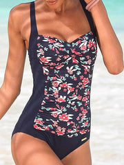 Women's Swimwear One Piece Normal Swimsuit Tummy Control Printing Striped Floral Black White Pink Red Navy Blue Bodysuit Bathing Suits Sports Summer