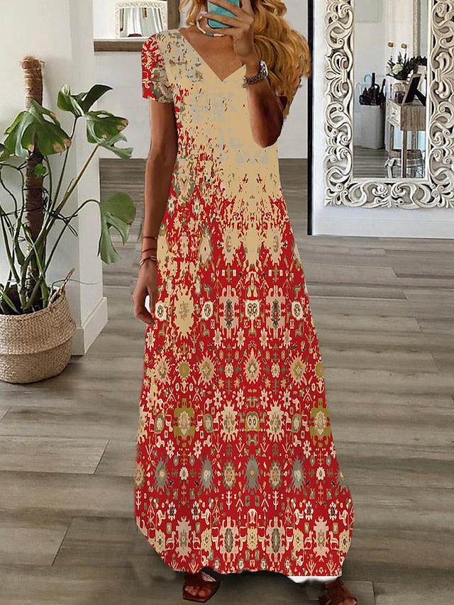 Women's Long Dress Maxi Dress Casual Dress Print Dress Graphic Marbling Fashion Modern Daily Holiday Vacation Print Short Sleeve V Neck Dress Regular Fit White Yellow Light Green Summer Spring XS Maxi Print Dresses