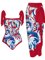 Women's Swimwear One Piece Beach Bottom Normal Swimsuit 2 Piece Printing Tie Dye American Flag White Red Navy Blue Bodysuit Bathing Suits Sports Beach Wear Summer