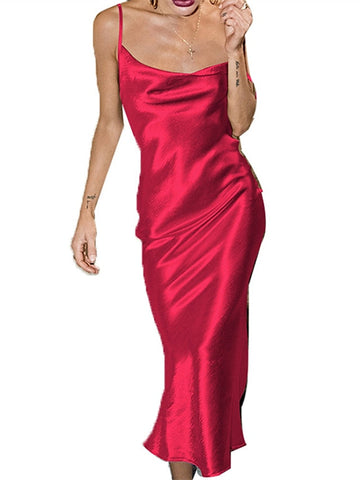 Women's Pajamas Nightgown Dress Nighty Pure Color Fashion Comfort Home Daily Satin Straps Sleeveless Backless Spring Summer Champagne Red / Silk / Cotton / Pjs