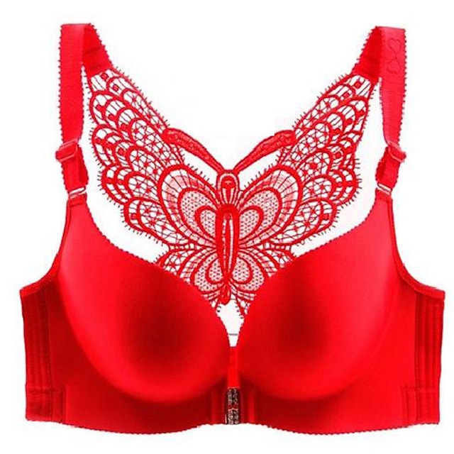 Women's Bras & Bralettes 3,4 Cup Solid Color Micro-elastic Push Up Wedding Party Date Party & Evening Nylon Wine Red , V Neck , 1 PC