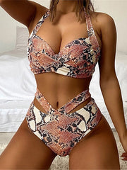 Women's Swimwear Bikini 2 Piece Normal Swimsuit Open Back Printing High Waisted Snake Skin Pattern Gradient Color Green Blue Yellow Dark Green Fuchsia Halter V Wire Bathing Suits Sexy Vacation Fashion