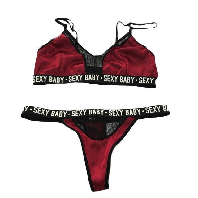 3Xl Plus Size Sexy Lingerie Set Bralette Women Bra Letter Print Lace Patchwork Women Underwear Sets Bra And Panty Set - Sheseelady