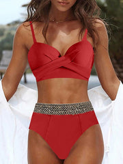 Women's Swimwear Bikini Normal Swimsuit 2 Piece High Waisted Plain Red Green Bathing Suits Sports Beach Wear Summer