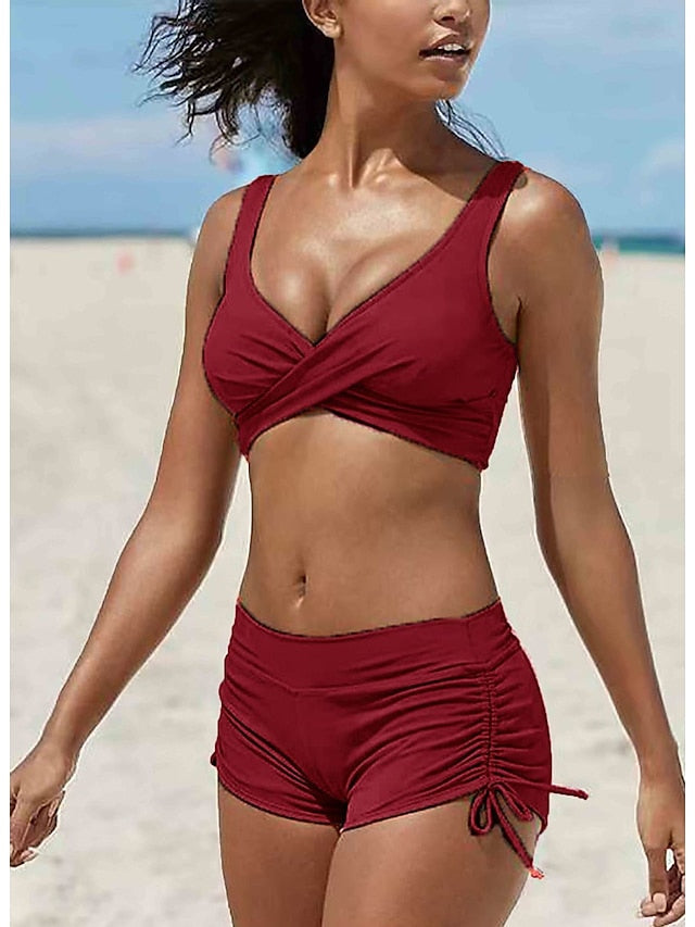 Women's Swimwear Bikini Plus Size Swimsuit 2 Piece Camouflage Black Army Green Red Blue Orange Bandeau Bathing Suits Sports Summer