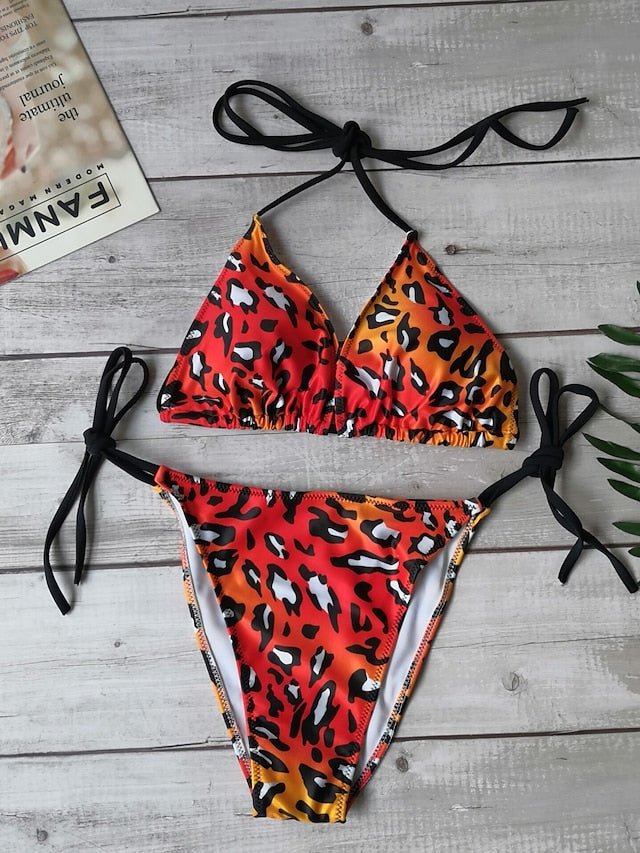 Women's Swimwear Bikini 2 Piece Normal Swimsuit Polka Dots Printing Polka Dot Blue Leopard Print Black spots on white Yellow snake skin Blue snake skin Brown and black bars Bathing Suits Sexy Chic