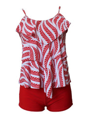 Women's Swimwear Tankini 2 Piece Normal Swimsuit Slim Dot Wine Blue dot Black leaves Red leaves Vintage flowers Bathing Suits New Casual