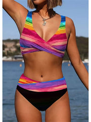 Women's Swimwear Bikini Normal Swimsuit 2 Piece Printing Tie Dye Rose Red Bathing Suits Sports Beach Wear Summer