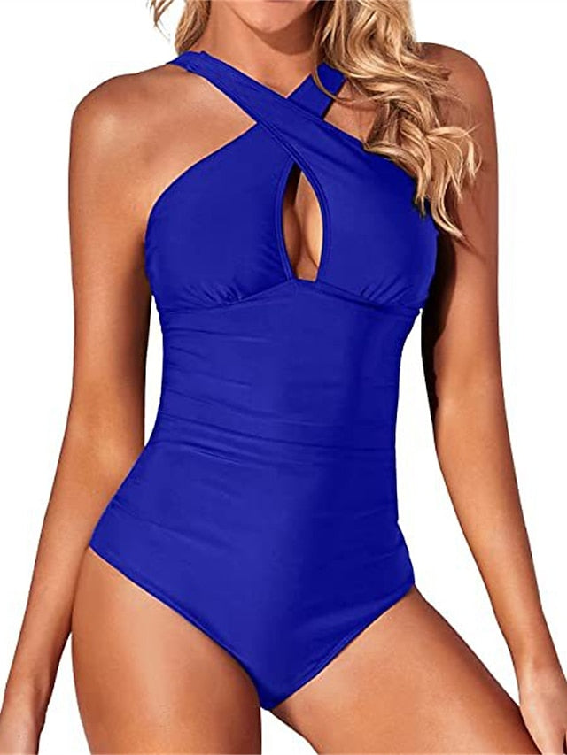 Women's Swimwear One Piece Normal Swimsuit Quick Dry Plain Black White Pink Navy Blue Royal Blue Bodysuit Bathing Suits Sports Beach Wear Summer