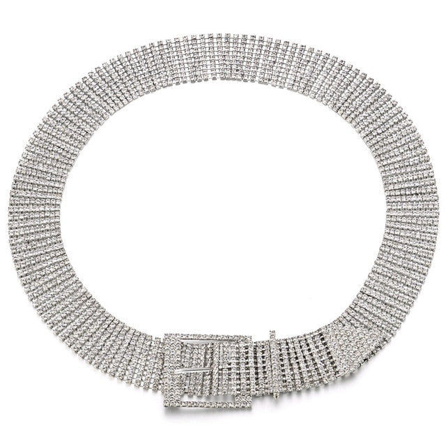 Fashion Luxury Women'S Rhinestone Belt Female Ten Row Bright Bride Wide Bling Crystal Diamond Waist Chain Belt Rhinestones - Sheseelady