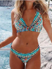 Women's Swimwear Bikini Normal Swimsuit 2 Piece Printing Floral Geometic Black Pink Blue Sky Blue Bathing Suits Sports Beach Wear Summer