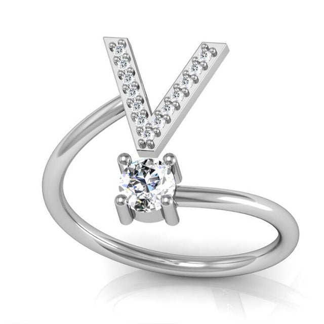 Fashion 26 Letters Silver Ring For Women Rhinestone Open Finger Rings Female Engagement Ring Jewelry Anel Party Gift - Sheseelady