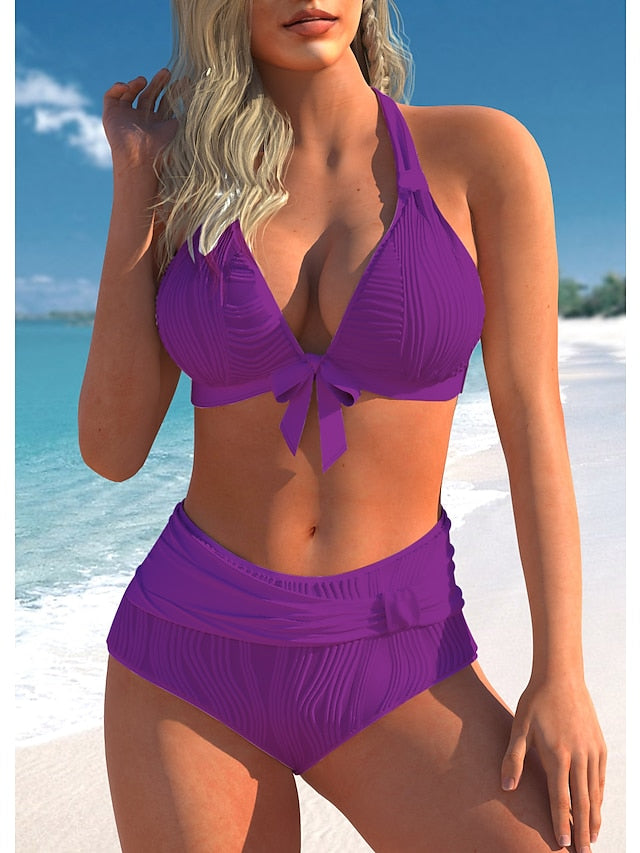 Women's Swimwear Bikini Normal Swimsuit 2 Piece Plain off white Black Blue Light Purple Orange Bathing Suits Sports Beach Wear Summer