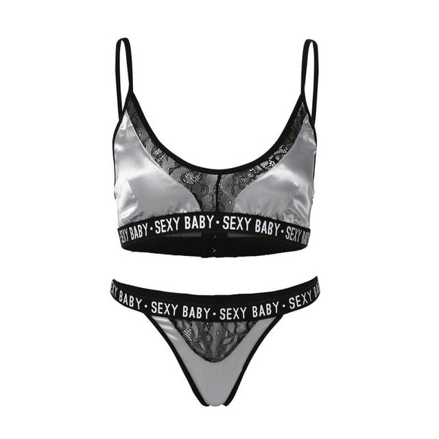 3Xl Plus Size Sexy Lingerie Set Bralette Women Bra Letter Print Lace Patchwork Women Underwear Sets Bra And Panty Set - Sheseelady