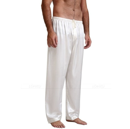 Men'S Silk Satin Pajamas Pants Lounge Sleep Bottoms