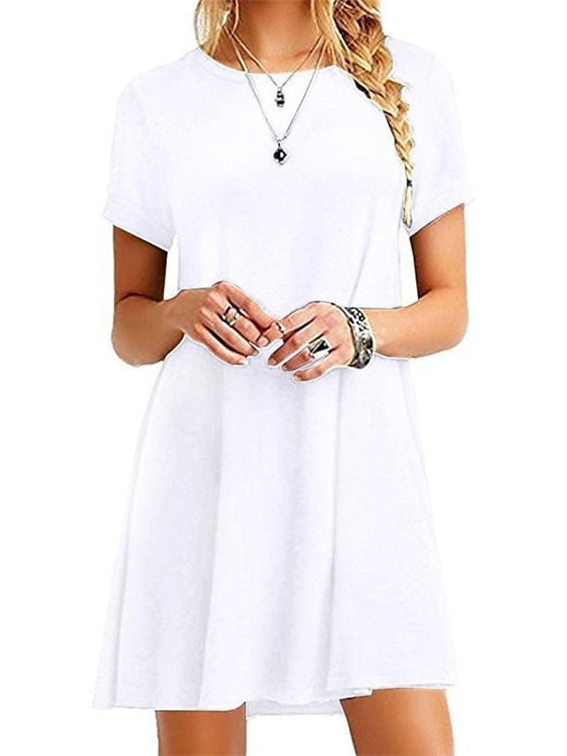 Women's Pajamas Nightgown Nighty Pjs Pure Color Basic Simple Comfort Home Street Polyester Crew Neck Short Sleeve Spring Summer Black White