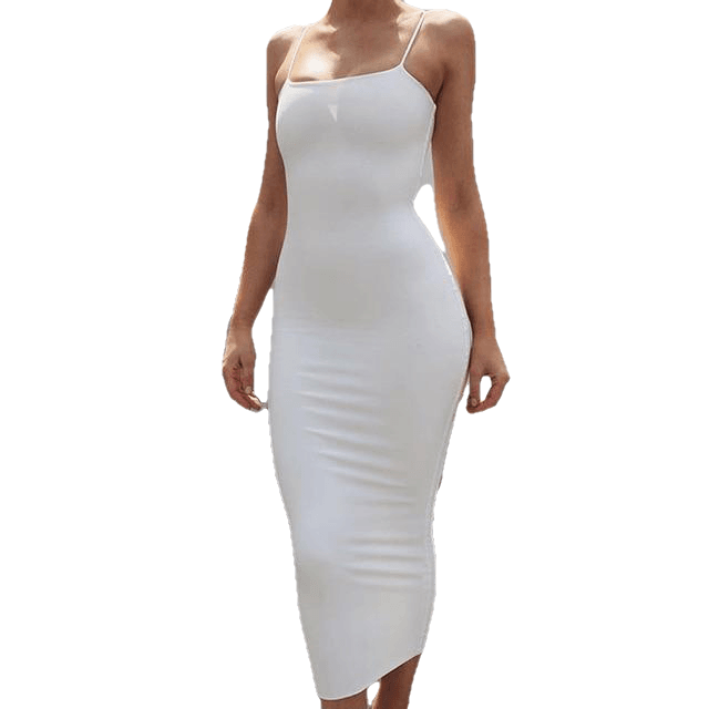 Summer Casual Sexy Long Slip Bodycon Midi Dresses For Ladies Solid Color