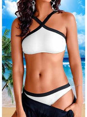 Women's Swimwear Bikini Normal Swimsuit 2 Piece Plain Black White Bathing Suits Sports Beach Wear Summer