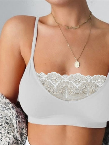 Women's Wireless Bras Sports Bras Fixed Straps 3,4 Cup Deep U Breathable Lace Pure Color Pull-On Closure Date Casual Daily Cotton Sexy 1PC White Black , Bras & Bralettes , 1 PC
