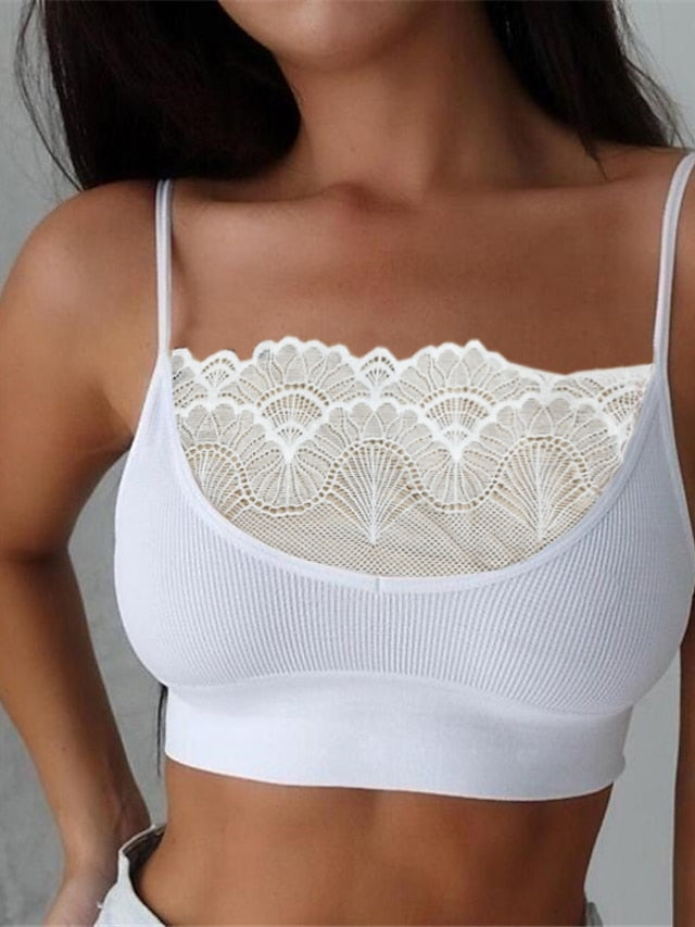 Women's Wireless Bras Sports Bras Fixed Straps 3,4 Cup Scoop Neck Breathable Lace Pure Color Pull-On Closure Date Casual Daily Cotton Sexy 1PC White Black , Bras & Bralettes , 1 PC