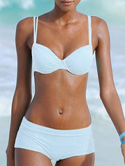 Women's Swimwear Bikini 2 Piece Normal Swimsuit Backless Ruched Pure Color White Black Blue Yellow Rosy Pink V Wire Bathing Suits New Vacation Sexy / Modern / Strap / Padded Bras / Strap