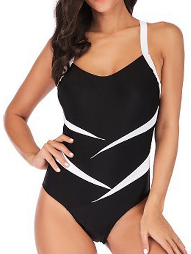 Women's Swimwear One Piece Monokini Plus Size Swimsuit Tummy Control Open Back for Big Busts Solid Color White Red Strap Bathing Suits New Vacation Fashion / Modern / Padded Bras