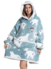 Women‘s Couple‘s Pajamas Nightgown Wearable Blanket Winter Hoodie Blanket Animal Dog Comfort Oversized Plush Home FallVacation Flannel