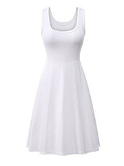 Fashion Sleeveless Pure Color Square Neck Weekend Casual Swing Dress For Womens