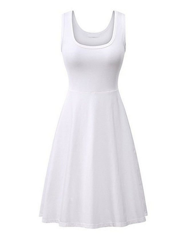 Fashion Sleeveless Pure Color Square Neck Weekend Casual Swing Dress For Womens