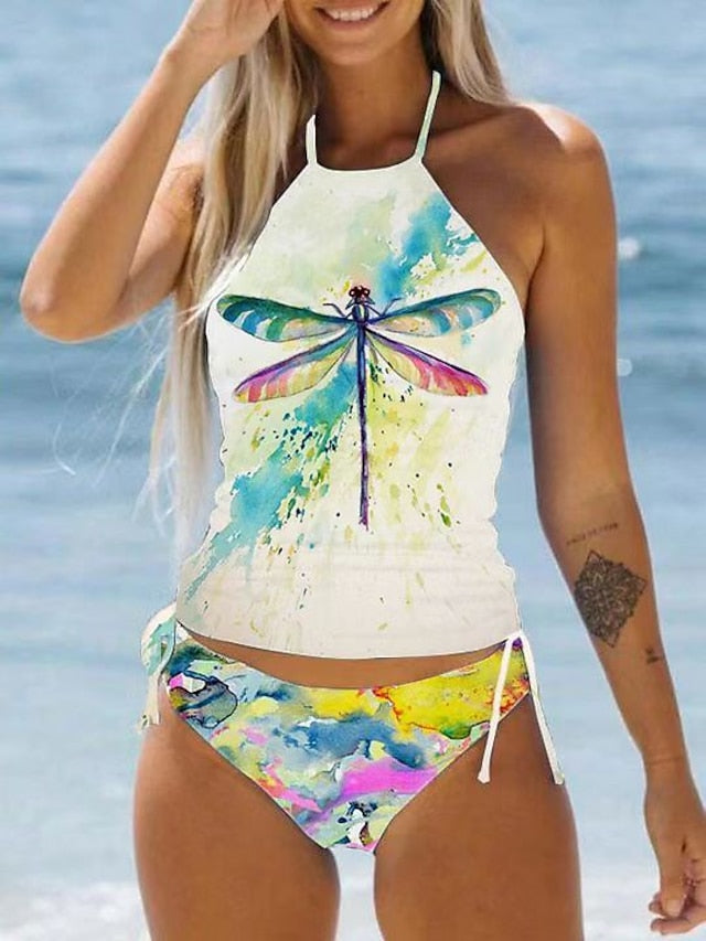 Women's Swimwear Tankini 2 Piece Normal Swimsuit 2 Piece Printing Leopard Tie Dye Black White Red Blue Bathing Suits Sports Beach Wear Summer