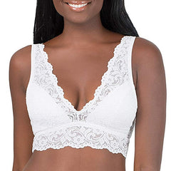 Women's Deep V Neck Unpadded Lace Long Line Plunge Bralette Bra