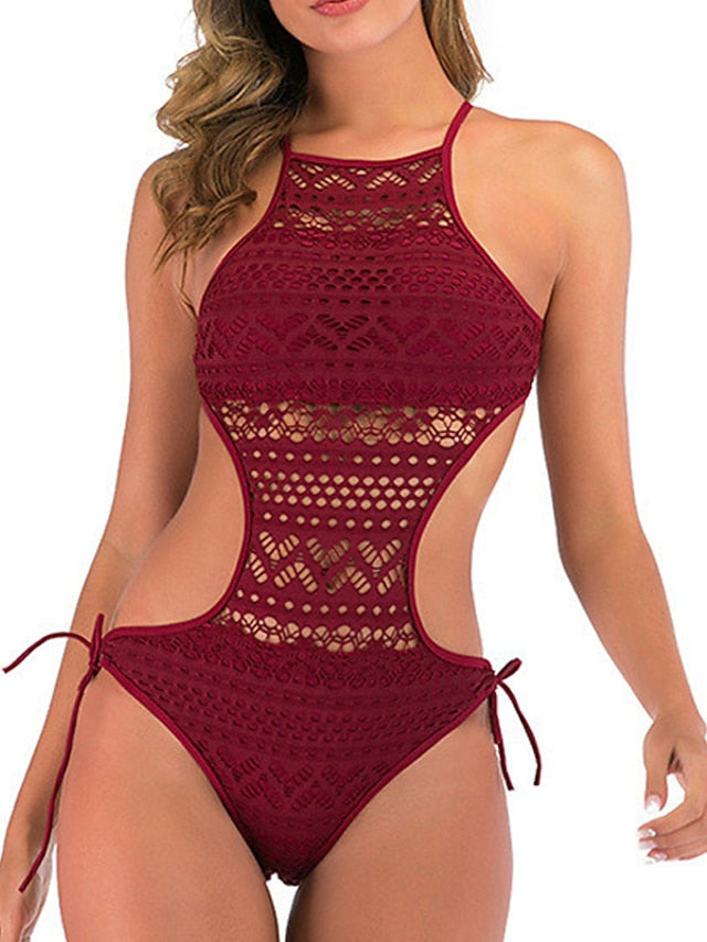 Women's One Piece Monokini Swimsuit, Tummy Control, Open Back, High Waist, Sexy Vacation Fashion