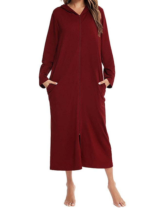 Women's Casual Dress Shift Dress Midi Dress Basic Casual Pocket Solid Color Hooded Home Lounge Black Wine