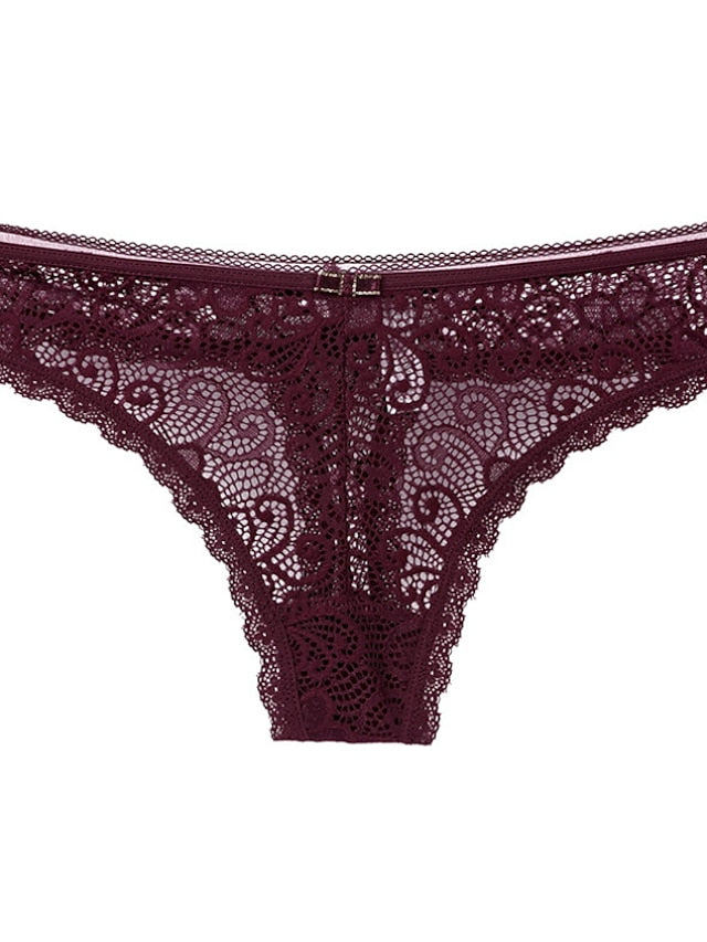 Women's Sexy Panties Basic Panties G-strings & Thongs Panties Brief Underwear 1 PC Underwear Fashion Sexy Comfort Lace Basic Lace Pure Color Nylon Low Waist Sexy Black Pink Wine