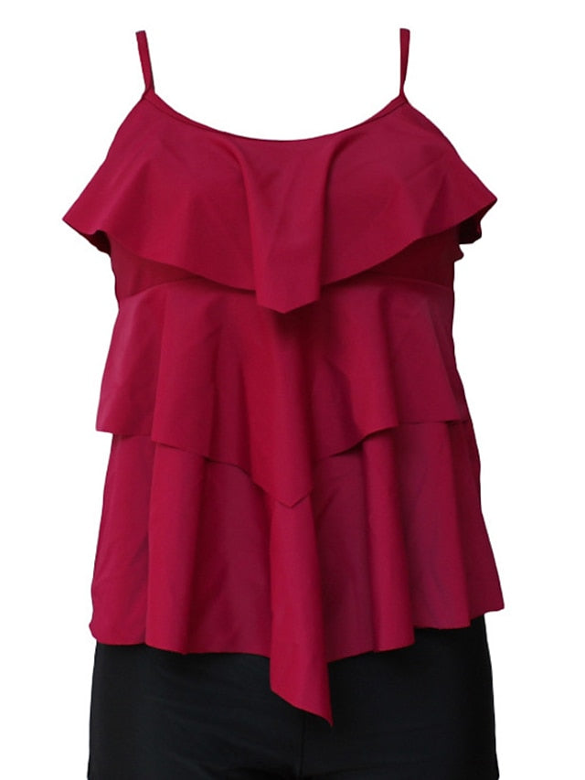 Women's Swimwear Tankini 2 Piece Normal Swimsuit Slim Dot Wine Blue dot Black leaves Red leaves Vintage flowers Bathing Suits New Casual