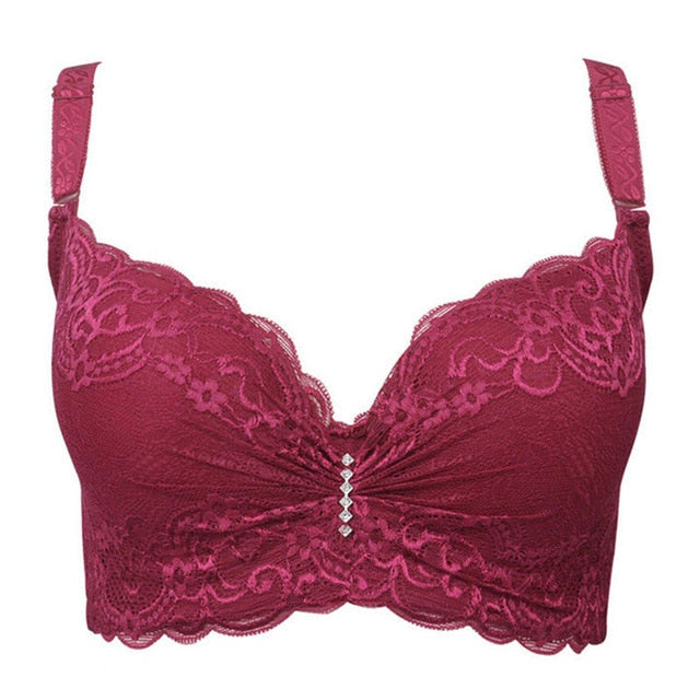 New Plus Size Bra Ultrathin Lace Bralette For Women Racerback Push Up Cotton Brassiere Underwire C D E Cup Bras Underwear