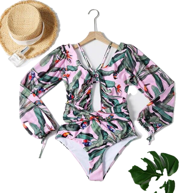 Vintage Female Long Sleeve Swimwear Plus Size One Piece