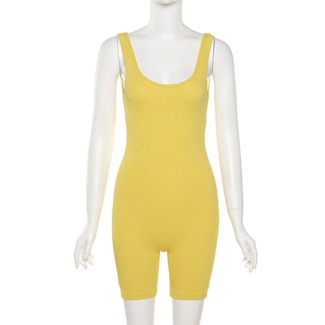 Sexy Women's Sleeveless Solid Knitted Bodycon Playsuits For Sports