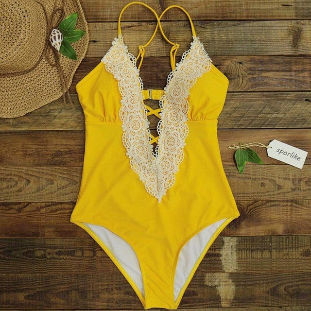 Vintage Sexy Women's Backless Bathing Suit One Piece