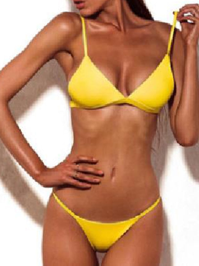 Women's Swimwear Bikini 2 Piece Normal Swimsuit Adjustable Solid Color White Black Pink Yellow Wine Bathing Suits Sexy Sexy / Padded Bras