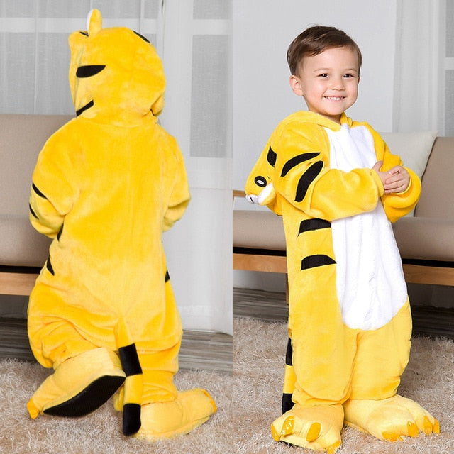 Children'S Pajamas Cartoon New Jumpsuit Flannel Dinosaur Animal Play Suit Long-Sleeved Hoodie Warm Cute Funny One-Piece Pajamas - Sheseelady