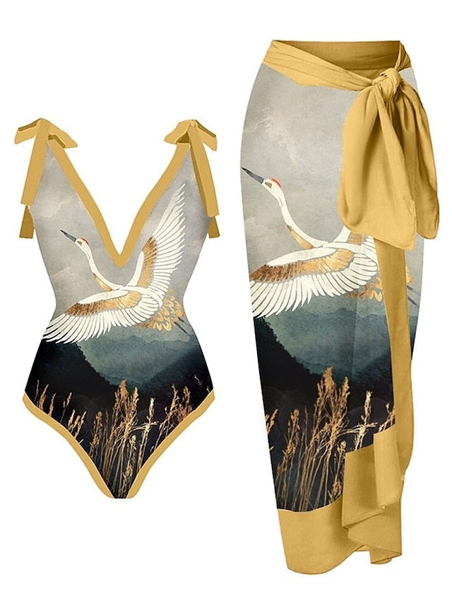 Women's Swimwear Tankini 2 Piece Normal Swimsuit 2 Piece Printing Graphic Yellow Red Blue Green Beige Bathing Suits Sports Summer