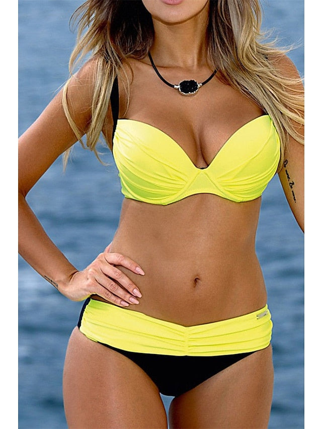 Women's Swimwear Bikini 2 Piece Normal Swimsuit Backless Printing Houndstooth Stripe Light Blue Yellow Pink Red Blue Strap Bathing Suits New Vacation Sexy