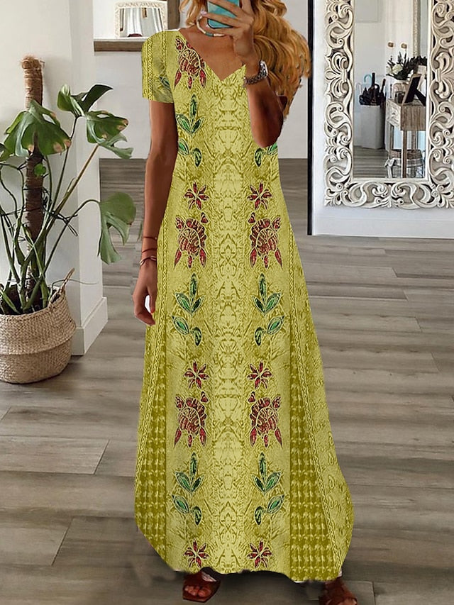 Women's Long Dress Maxi Dress Casual Dress Print Dress Graphic Marbling Fashion Modern Daily Holiday Vacation Print Short Sleeve V Neck Dress Regular Fit White Yellow Light Green Summer Spring XS Maxi Print Dresses