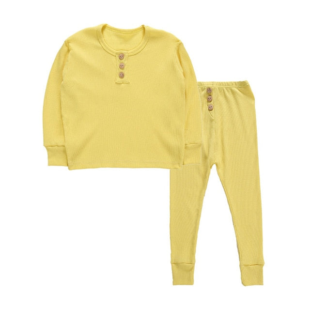 Elegant Nightwear Solid Color Pajamas Set For Unisex Kids - Sheseelady