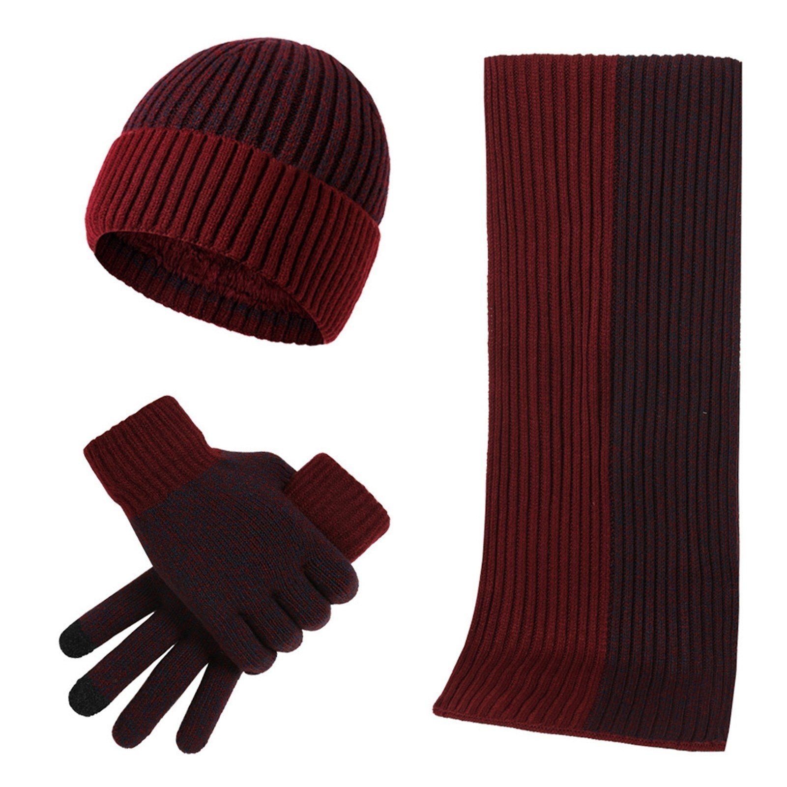 Unisex Winter Knit Beanie, Scarf & Touchscreen Gloves Set