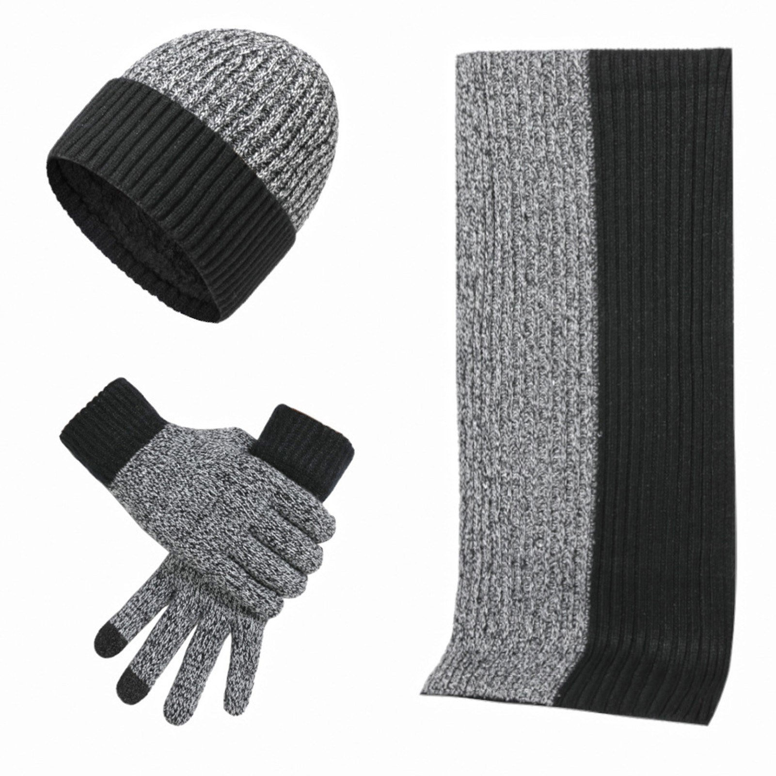 Unisex Winter Knit Beanie, Scarf & Touchscreen Gloves Set