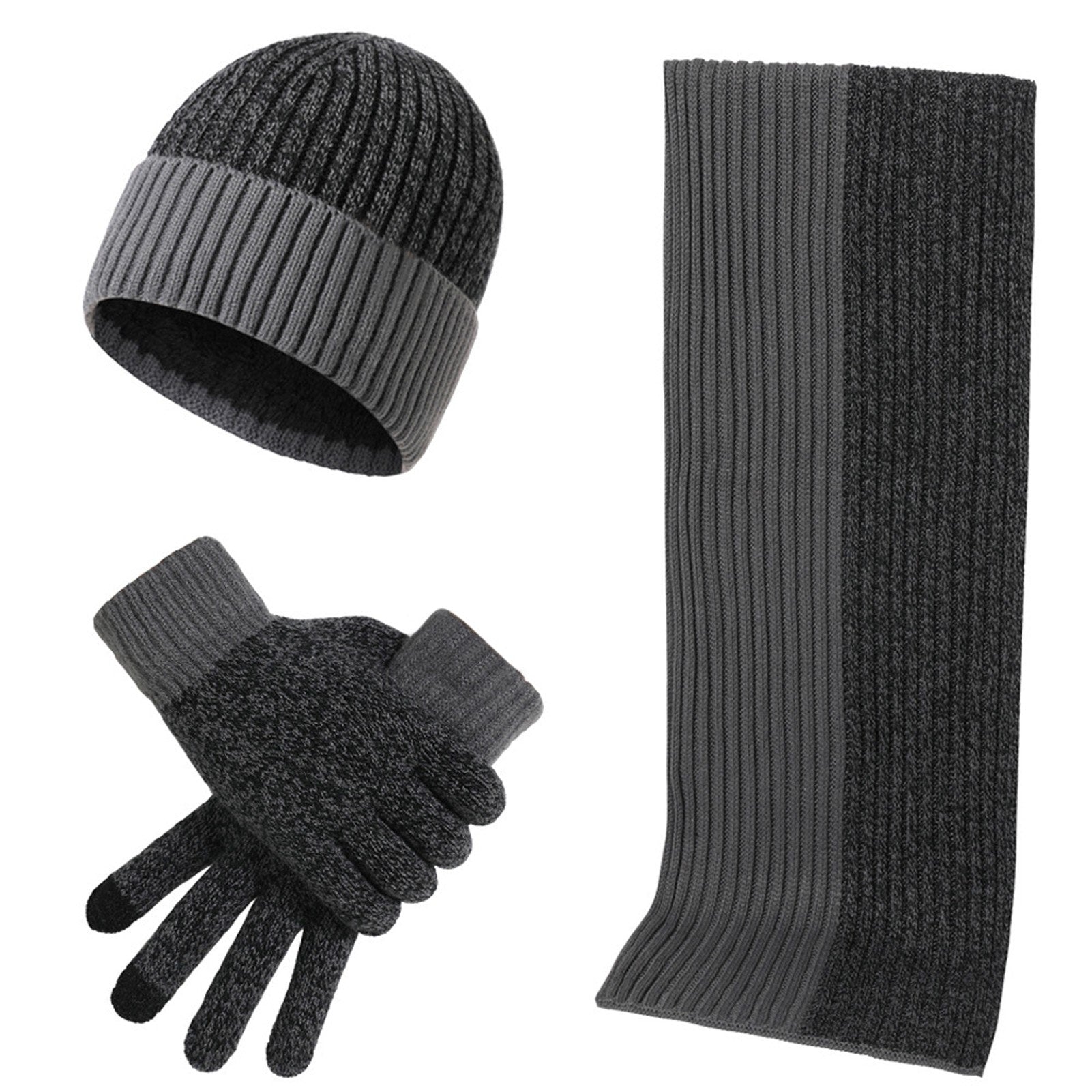 Unisex Winter Knit Beanie, Scarf & Touchscreen Gloves Set